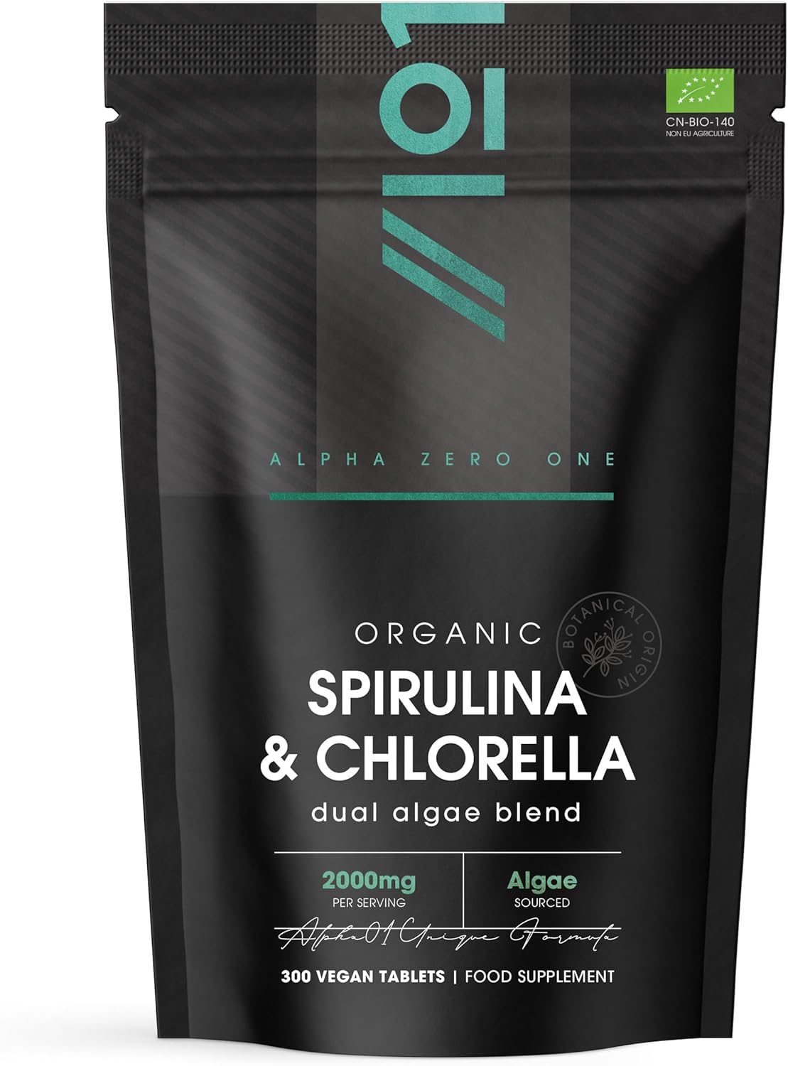 Organic Spirulina & Chlorella 2000mg - 300 Tablets - Broken Cell Wall - Cold Pressed Pure Supplement with No Additives (75 Day Supply)